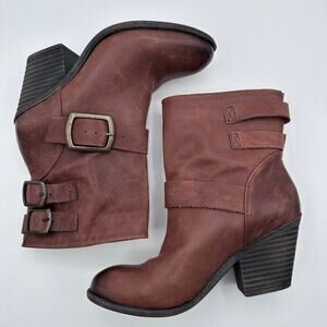 Lucky Brand Tommie Brown Leather Heeled Bootie Size 7.5 US/37.5 EU EUC Ret. $130